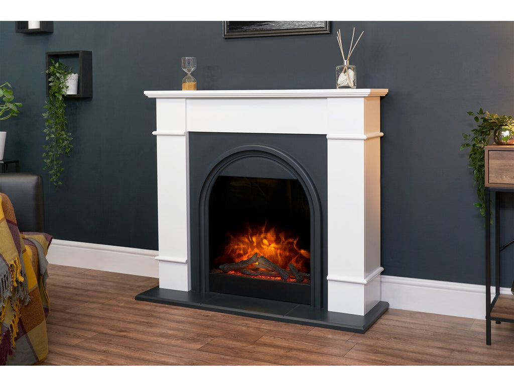 Adam Chesterfield Electric Fireplace Suite in White & Charcoal Grey, 44 Inch