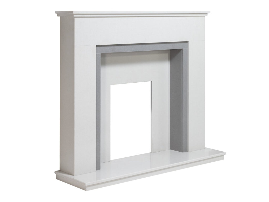 Acantha  Allnatt Marble Fireplace with 1" Rebate in White Stone & Sparkly Grey, 54 Inch