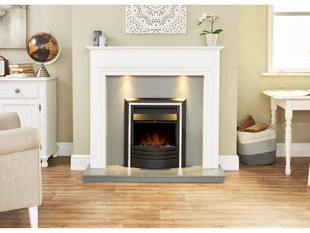 Adam Honley Fireplace in Pure White & Grey with Cambridge Electric Fire in Black, 48 Inch