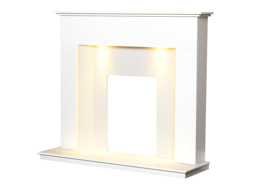 Adam Alora White Marble Fireplace with Downlights, 48 Inch