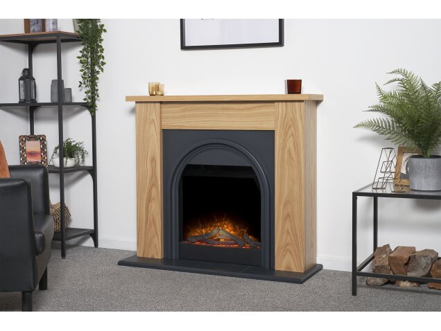 Adam Burlington Electric Fireplace Suite in Oak & Charcoal Grey, 44 Inch