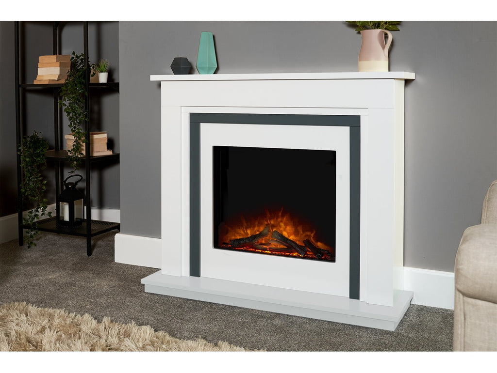 Adam Brentwood Electric Fireplace Suite in Pure White & Grey, 43 Inch