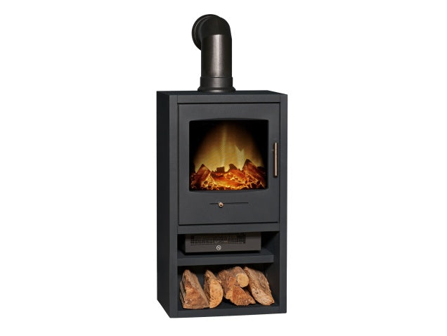 Adam Bergen XL Electric Stove in Charcoal Grey with Angled Stove Pipe