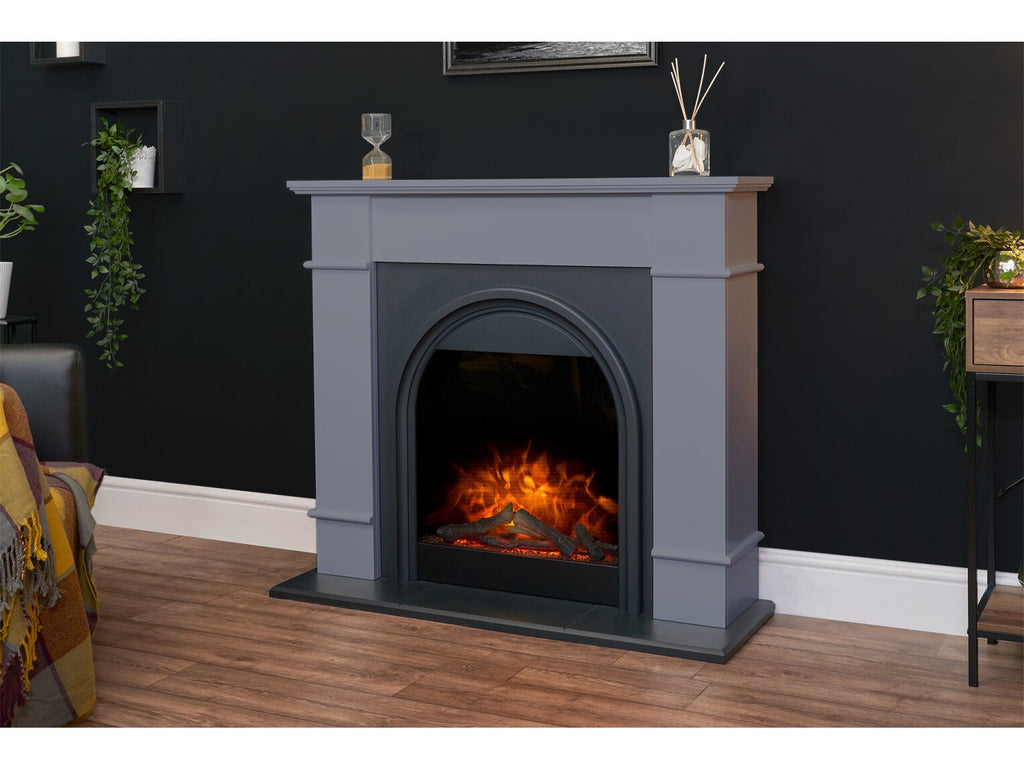 Adam Chesterfield Electric Fireplace Suite in Grey & Charcoal Grey, 44 Inch