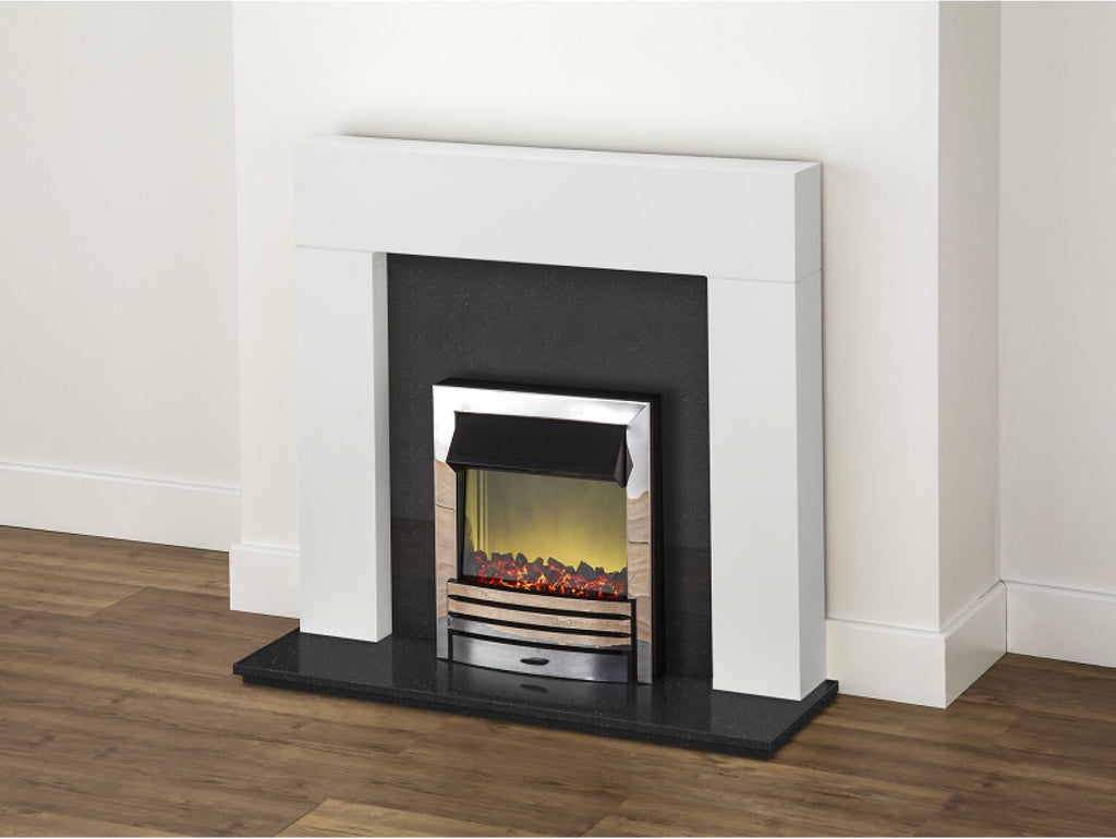 Adam Miami Fireplace Suite in Pure White and Granite with Eclipse Electric Fire in Chrome, 48 Inch