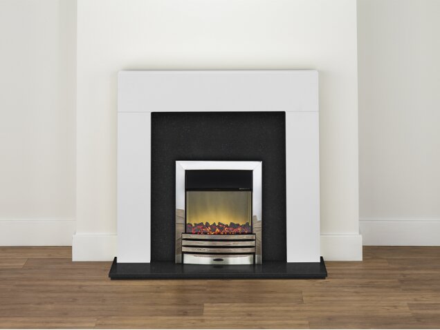 Adam Miami Fireplace Suite in Pure White and Granite with Eclipse Electric Fire in Chrome, 48 Inch