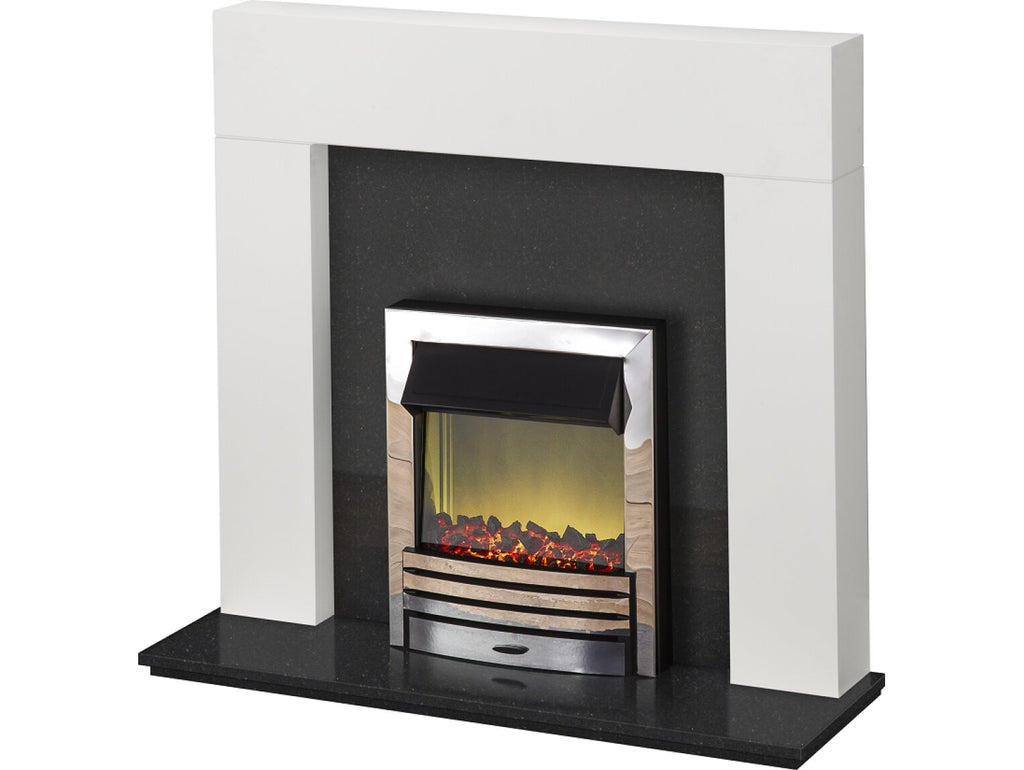 Adam Miami Fireplace Suite in Pure White and Granite with Eclipse Electric Fire in Chrome, 48 Inch