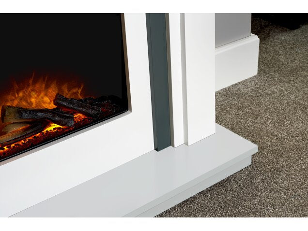 Adam Brentwood Electric Fireplace Suite in Pure White & Grey, 43 Inch