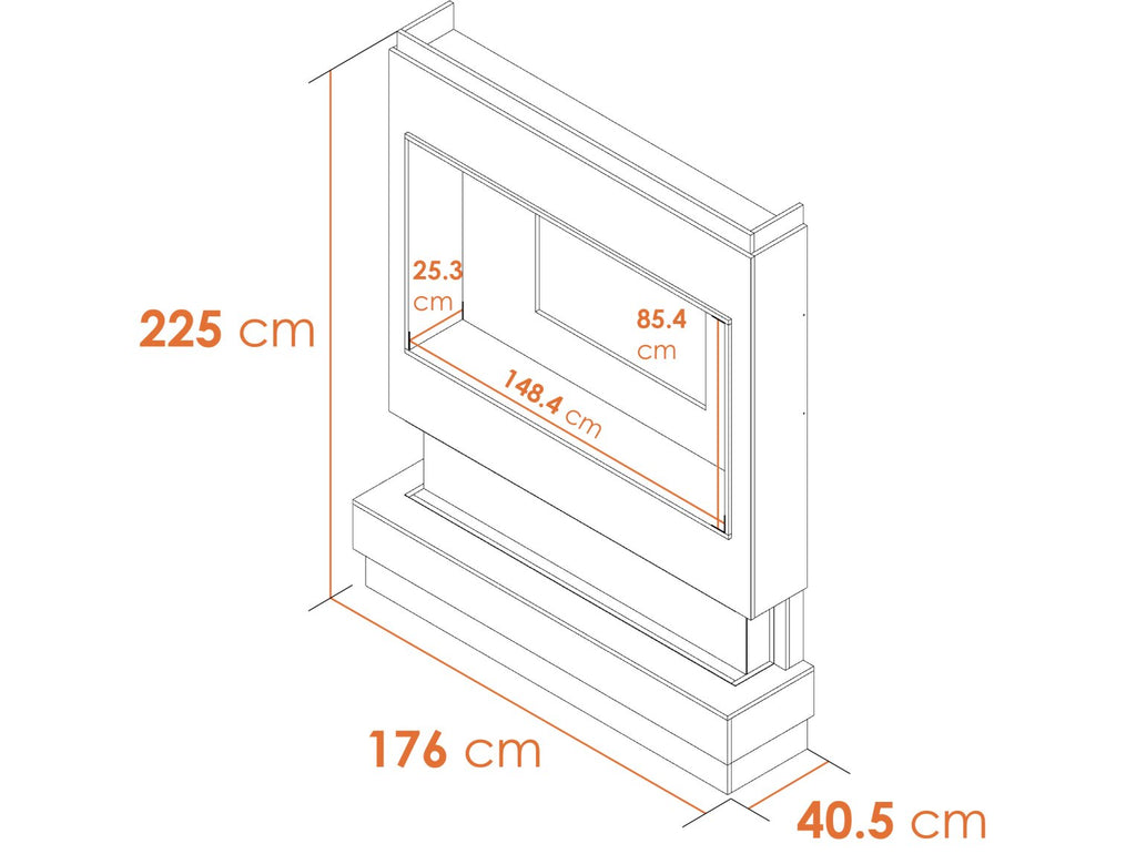 Acantha Matrix Pre-Built Pure White & Oak Effect Panoramic Media Wall & Fire with TV Recess