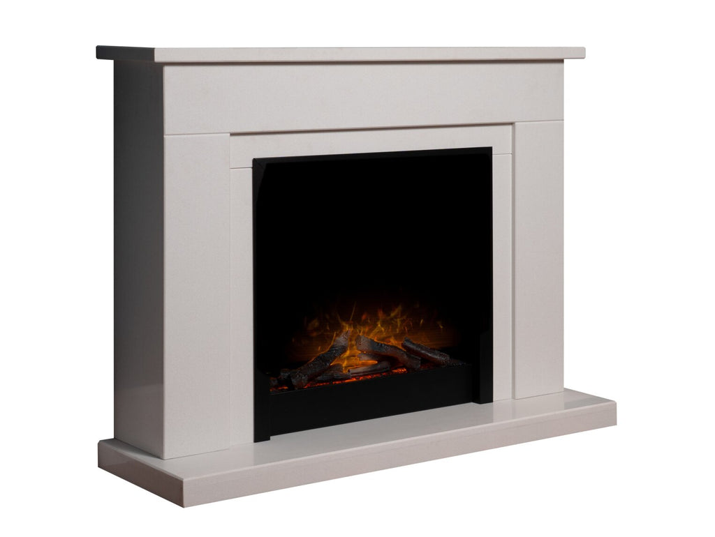 Brixton White Marble Fireplace with Ontario Black Electric Fire, 43 Inch