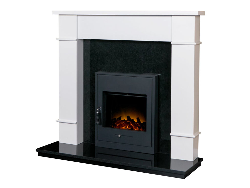 Linton Fireplace with Downlights in Pure White & Granite with Oslo Electric Fire, 48 Inch