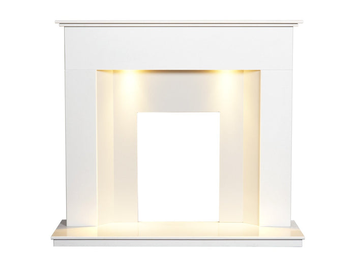 Adam Alora White Marble Fireplace with Downlights, 48 Inch