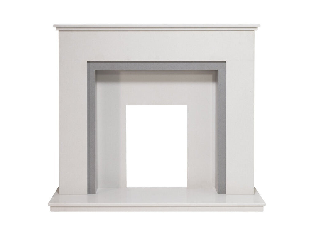 Acantha  Allnatt Marble Fireplace with 1" Rebate in White Stone & Sparkly Grey, 54 Inch