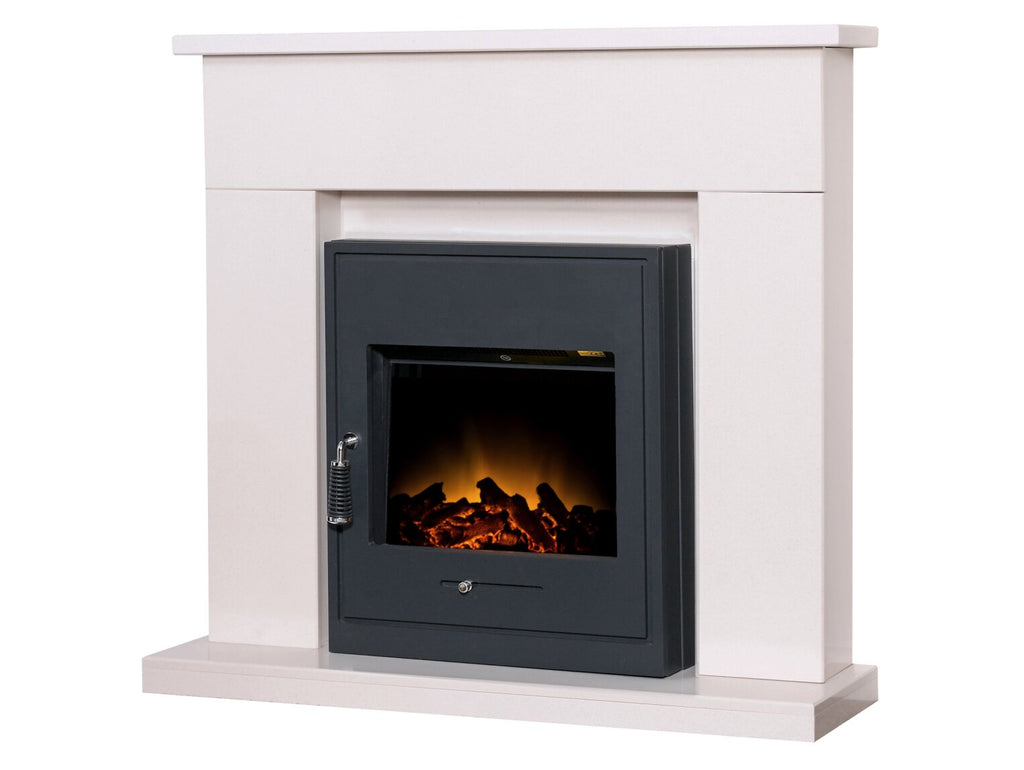 Adam Lomond White Marble Fireplace with Oslo Electric Inset Stove in Black, 39 Inch