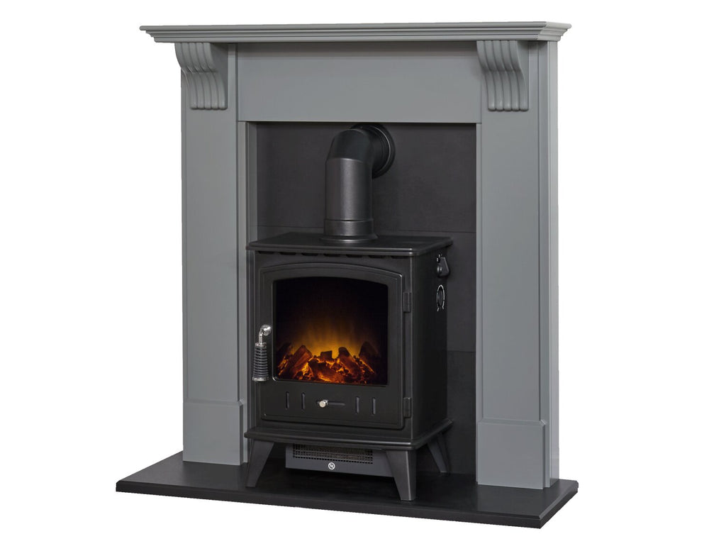 Adam Harrogate Stove Fireplace in Grey & Black with Aviemore Electric Stove in Black, 39 Inch