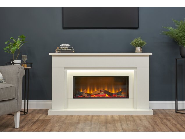 Acantha Arona White Marble Electric Fireplace Suite, 54 Inch