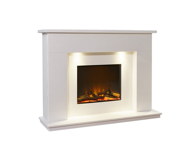 Acantha Minnesota White Marble Electric Fireplace Suite, 50 Inch