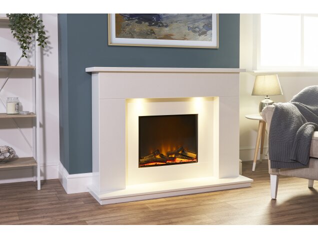 Acantha Minnesota White Marble Electric Fireplace Suite, 50 Inch