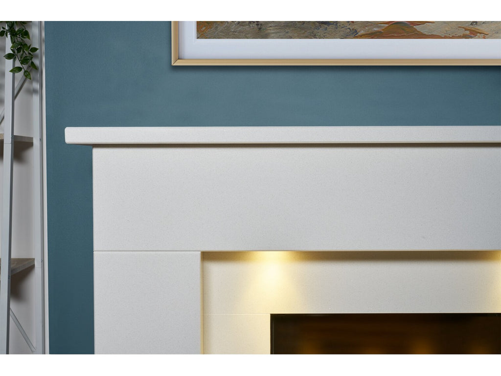 Acantha Minnesota White Marble Electric Fireplace Suite, 50 Inch