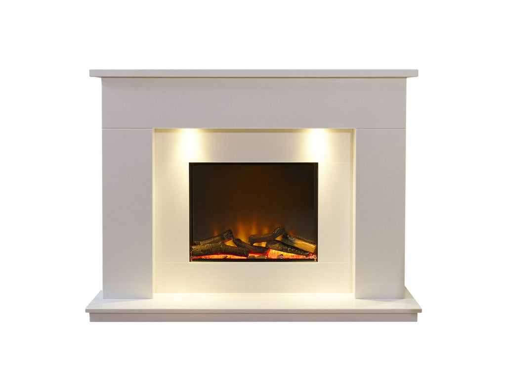 Acantha Minnesota White Marble Electric Fireplace Suite, 50 Inch