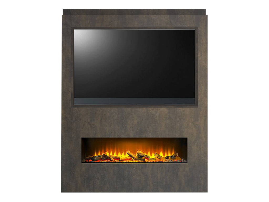 Acantha Nexus Pre-Built Bronze Venetian Plaster Effect Fully Inset Media Wall & fire with TV Recess