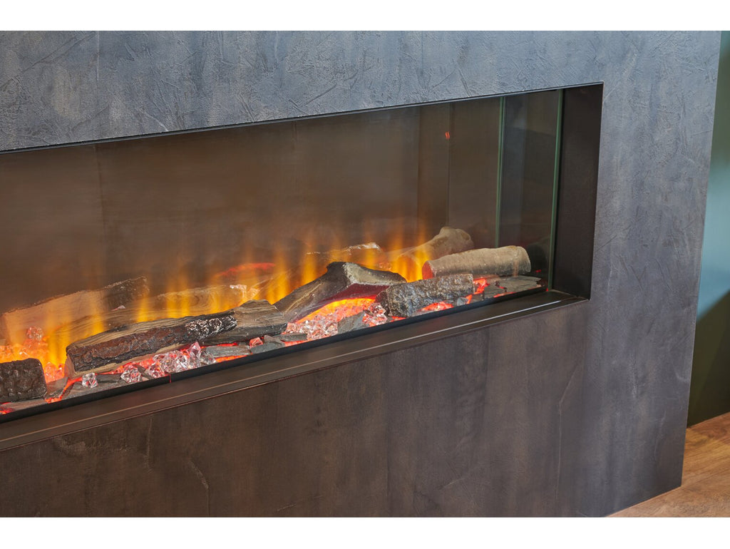 Acantha Nexus Pre-Built Bronze Venetian Plaster Effect Fully Inset Media Wall & fire with TV Recess