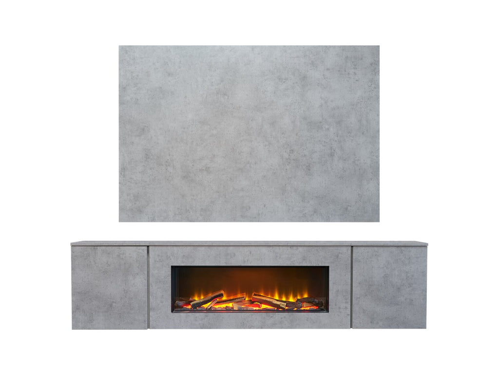 Acantha Orion Electric Floating Media Wall Suite & Fire with TV Backboard in Concrete Effect