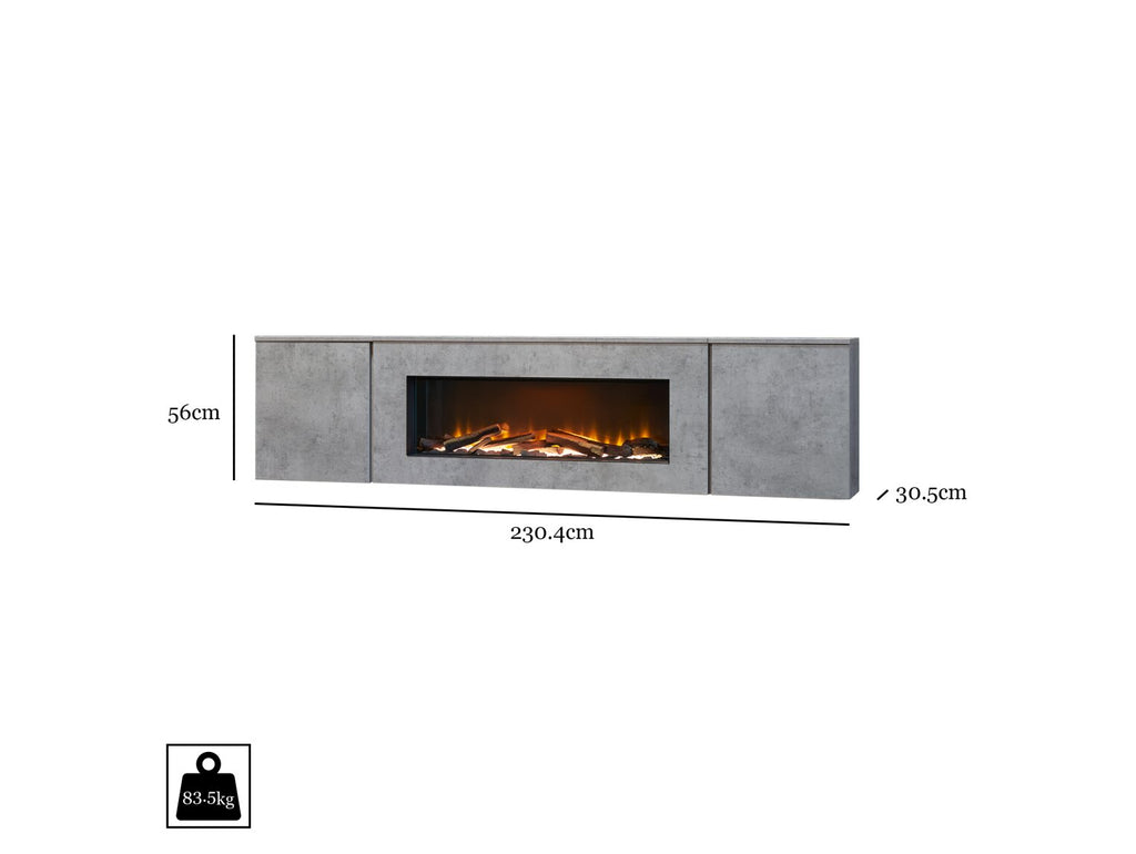 Acantha Orion Electric Floating Media Wall Suite & Fire in Concrete Effect