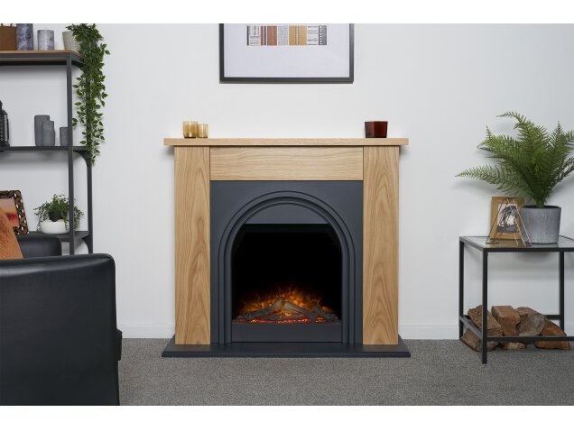 Adam Burlington Electric Fireplace Suite in Oak & Charcoal Grey, 44 Inch