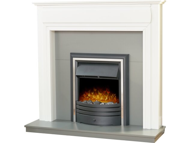 Adam Honley Fireplace in Pure White & Grey with Cambridge Electric Fire in Black, 48 Inch