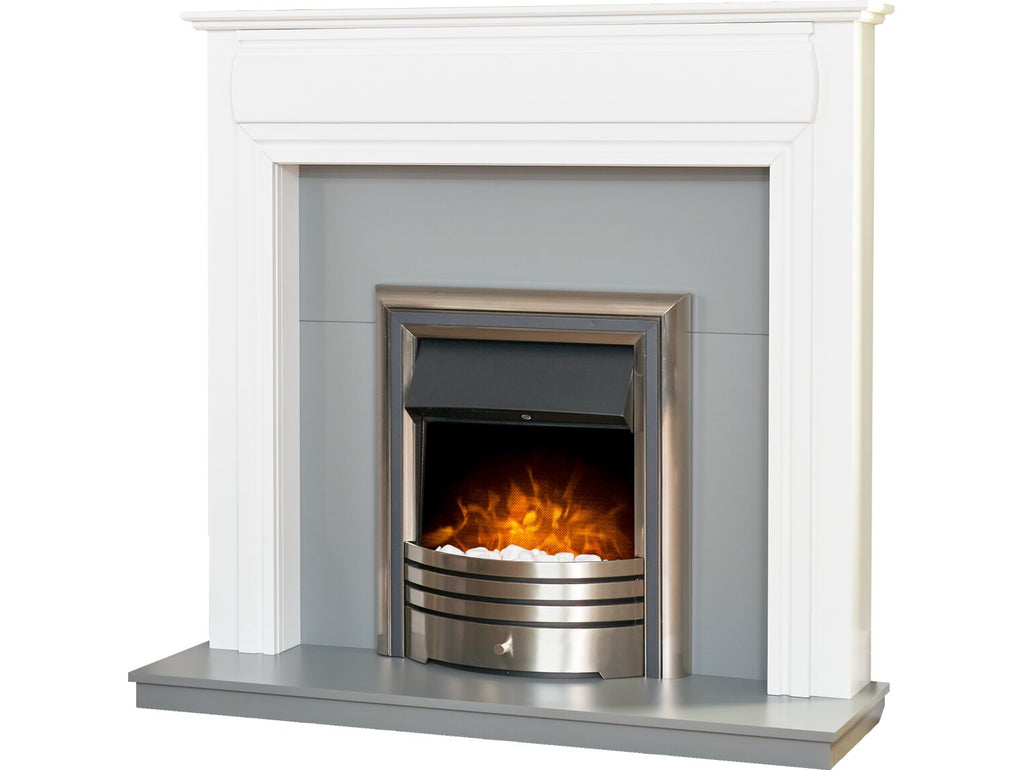 Honley Fireplace in Pure White & Grey with Astralis Electric Fire in Chrome, 48 Inch