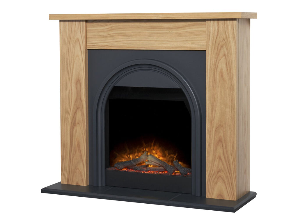 Adam Burlington Electric Fireplace Suite in Oak & Charcoal Grey, 44 Inch