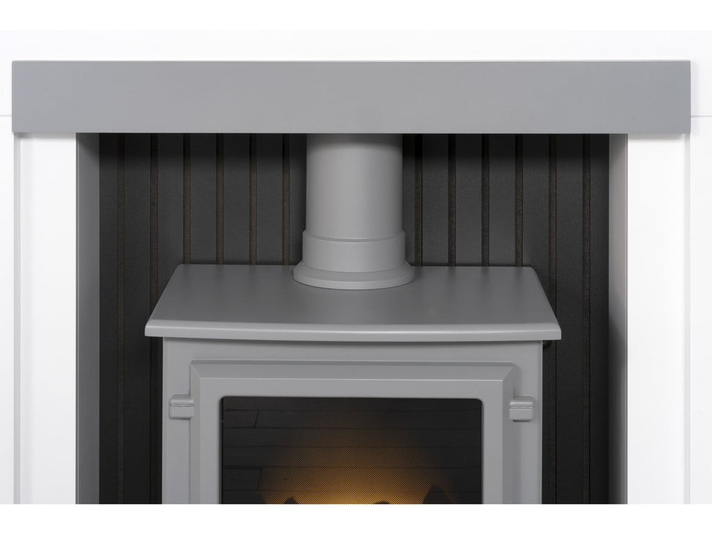 Adam Salzburg in Pure White & Grey with Hudson Electric Stove in Grey, 39 Inch