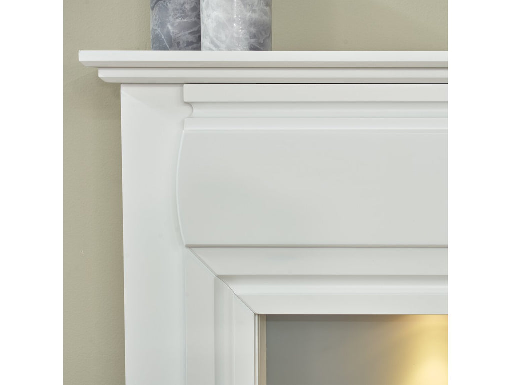 Adam Honley Fireplace in Pure White & Grey with Oslo Electric Inset Stove in Black, 48 Inch