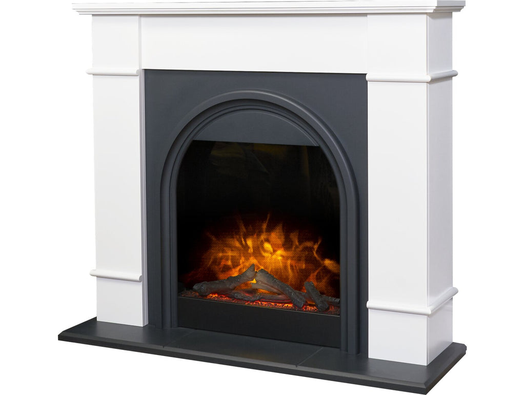 Adam Chesterfield Electric Fireplace Suite in White & Charcoal Grey, 44 Inch