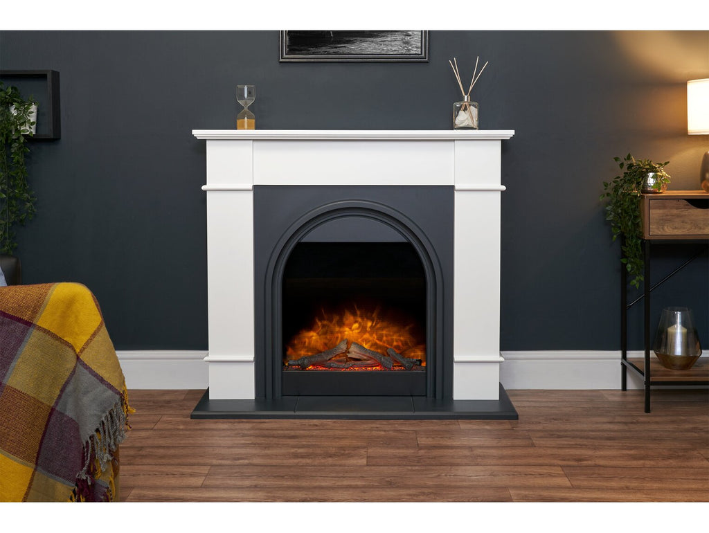 Adam Chesterfield Electric Fireplace Suite in White & Charcoal Grey, 44 Inch