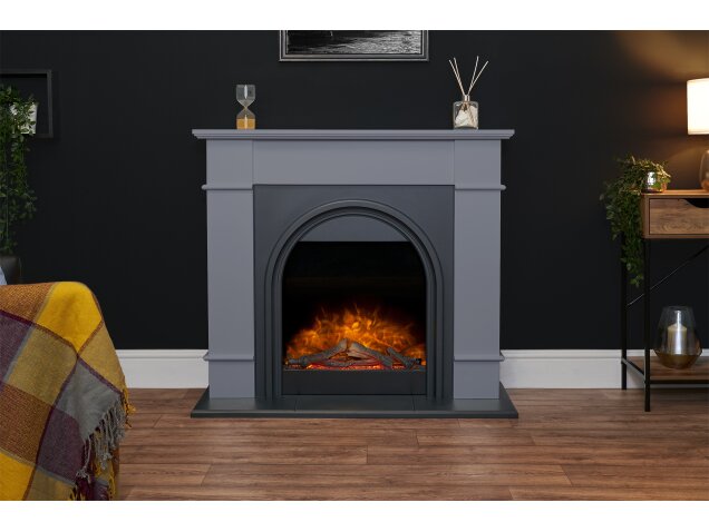 Adam Chesterfield Electric Fireplace Suite in Grey & Charcoal Grey, 44 Inch