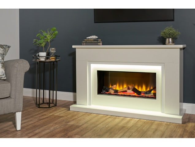 Acantha Arona White Marble Electric Fireplace Suite, 54 Inch