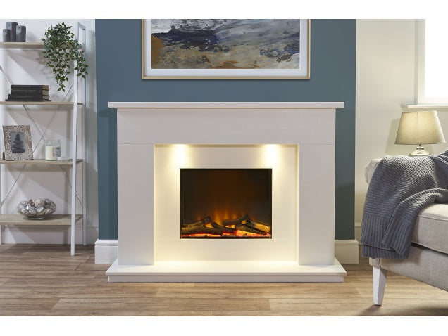 Acantha Minnesota White Marble Electric Fireplace Suite, 50 Inch