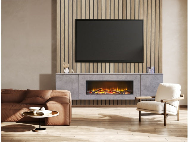 Floating wall tv online stand with fireplace