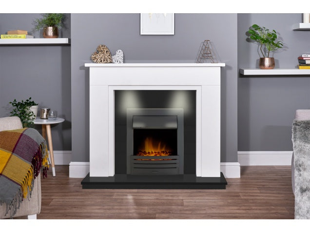 Adam 48" Montreal Marble Fireplace in China White with Eclipse in Black Remote Control- Lights - 4.65" Rebate