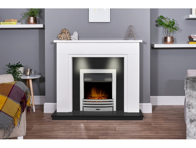 Adam 48" Montreal Marble Fireplace in China White with Eclipse in Chrome Remote Control- Lights - 4.65" Rebate