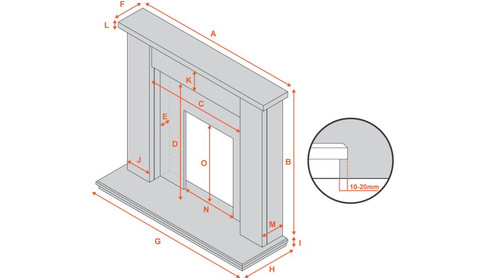 Acantha  Allnatt Marble Fireplace with 1" Rebate in White Stone & Sparkly Grey, 48 Inch