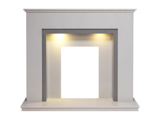 Acantha  Allnatt Marble Fireplace with 1" Rebate in White Stone & Sparkly Grey, 48 Inch