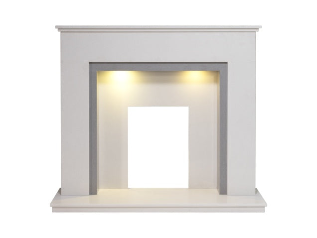 Acantha  Allnatt Marble Fireplace with 1" Rebate in White Stone & Sparkly Grey, 54 Inch