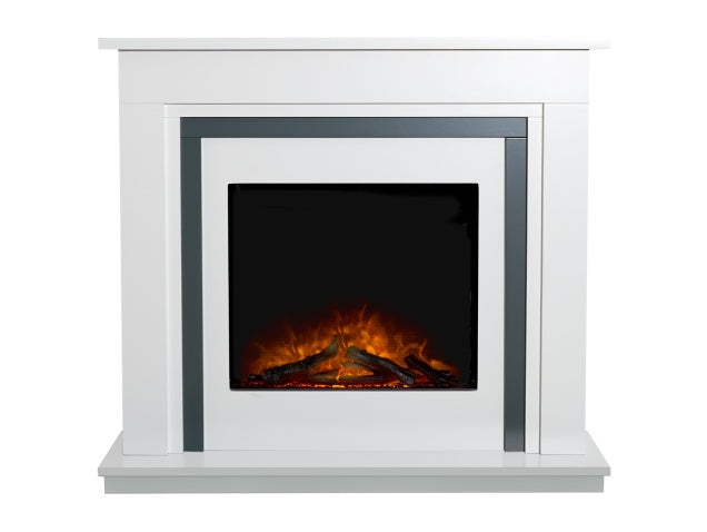 Adam Brentwood Electric Fireplace Suite in Pure White & Grey, 43 Inch