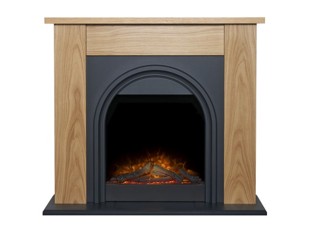 Adam Burlington Electric Fireplace Suite in Oak & Charcoal Grey, 44 Inch