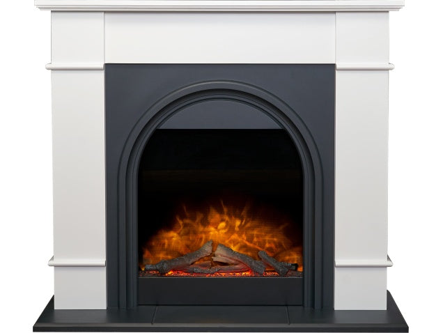 Adam Chesterfield Electric Fireplace Suite in White & Charcoal Grey, 44 Inch