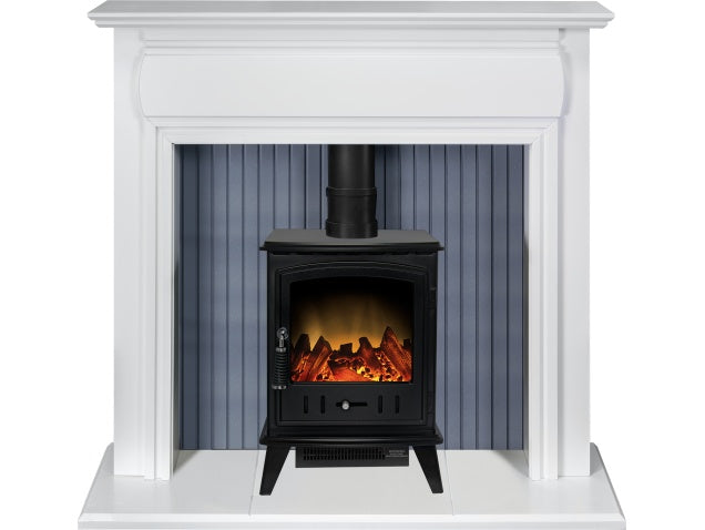 Adam Florence Stove Suite in Pure White with Hudson Electric Stove in Black