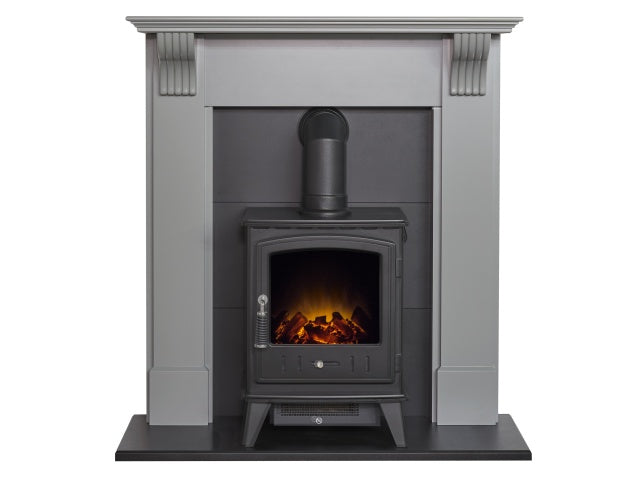 Adam Harrogate Stove Fireplace in Grey & Black with Aviemore Electric Stove in Black, 39 Inch